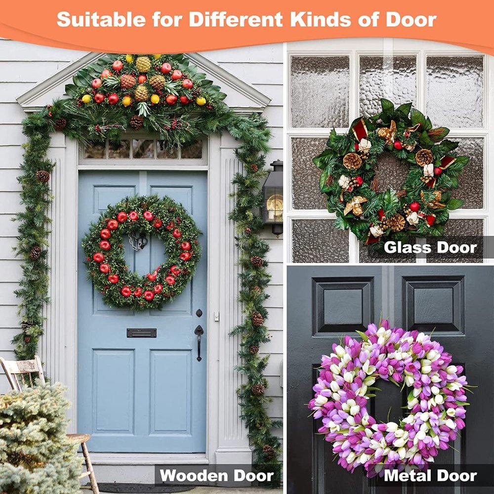 New 2pc pack 12" Clear Wreath-Hanger Non Scratch Over The Door Hooks - Picture 5 of 9